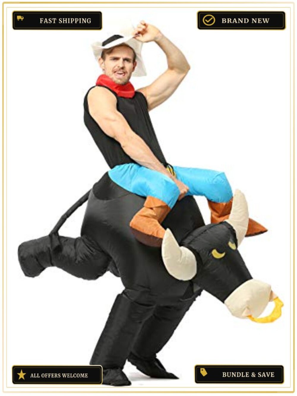 Inflatable Bull Riding Costume Rodeo Rider Cosplay Blow Up Suit Adult